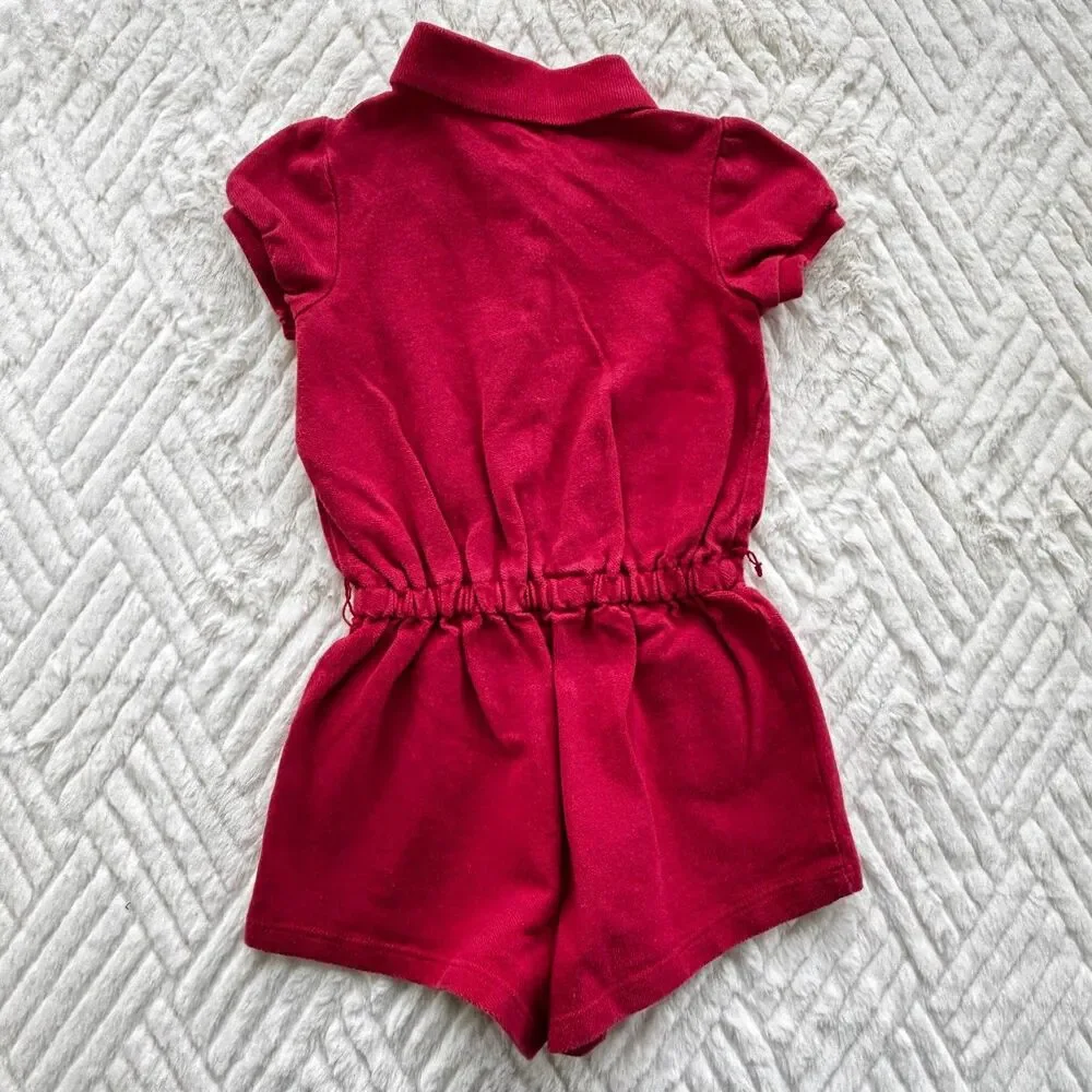 Ralph Lauren 18M Red Polo Romper Pony Logo Cotton Collared Outfit